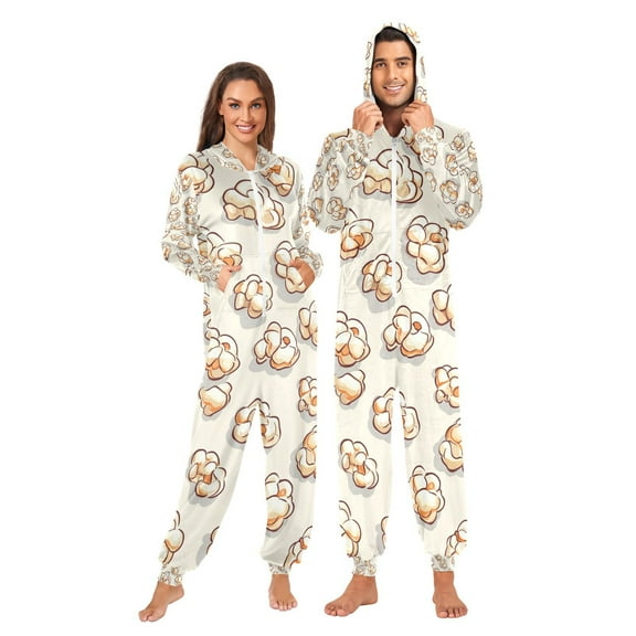 Many Popcorns Adult Onesie Pajamas Slim Fit Christmas One Piece Suit Pjs for Women and Men Hooded Zipper