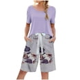 thumbnail image 1 of Conjunto de Pantalones Cortos Para Mujer, Cuello Redondo, Color Sólido, Manga Corta, Traje Estampado, Conjunto de Top Informal, Pijama de Chándal Odeerbi ODB159032, 1 of 4