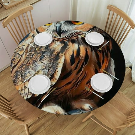 

Patifu Owl Flowers Round Tablecloth Stain-Resistant Washable Indoor Outdoor Restaurant Wedding Party Waterproof Fitted Home Decor 46 -50