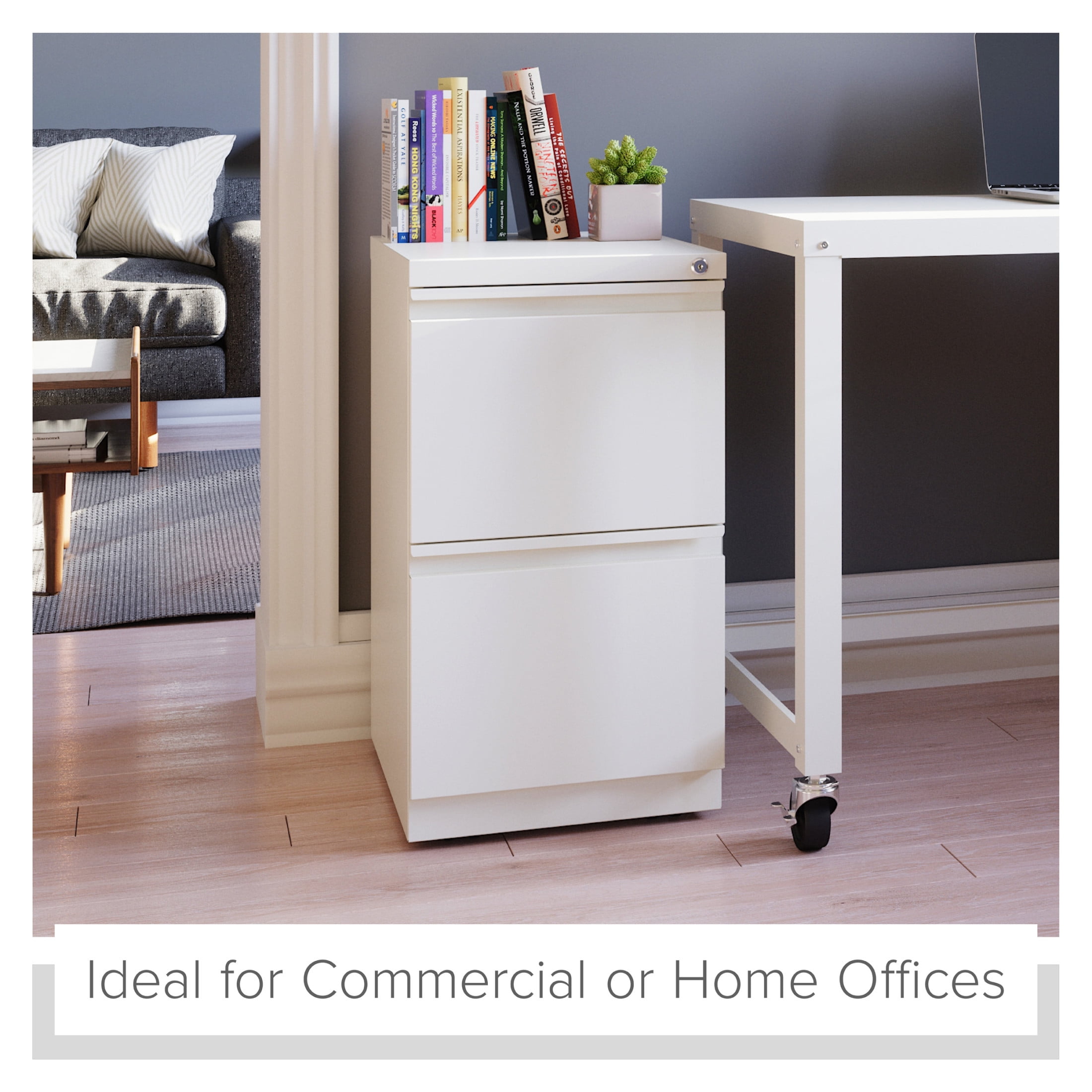 Hirsh Pro 20" Deep Mobile Pedestal File Cabinet 2 Drawer File-File, Letter Width, White