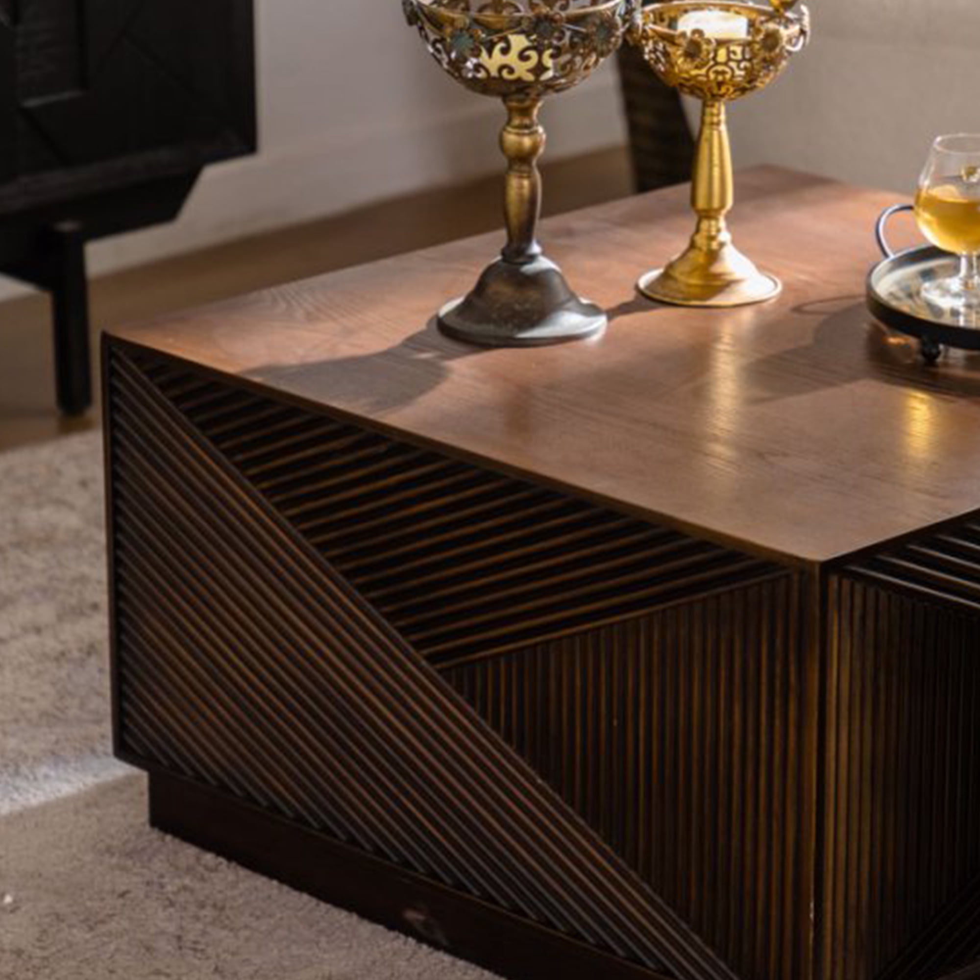 Leumius Square Coffee Table Modern Colour Combination Coffee Table Not Need Assembly Coffee Table for Living Room Walnut