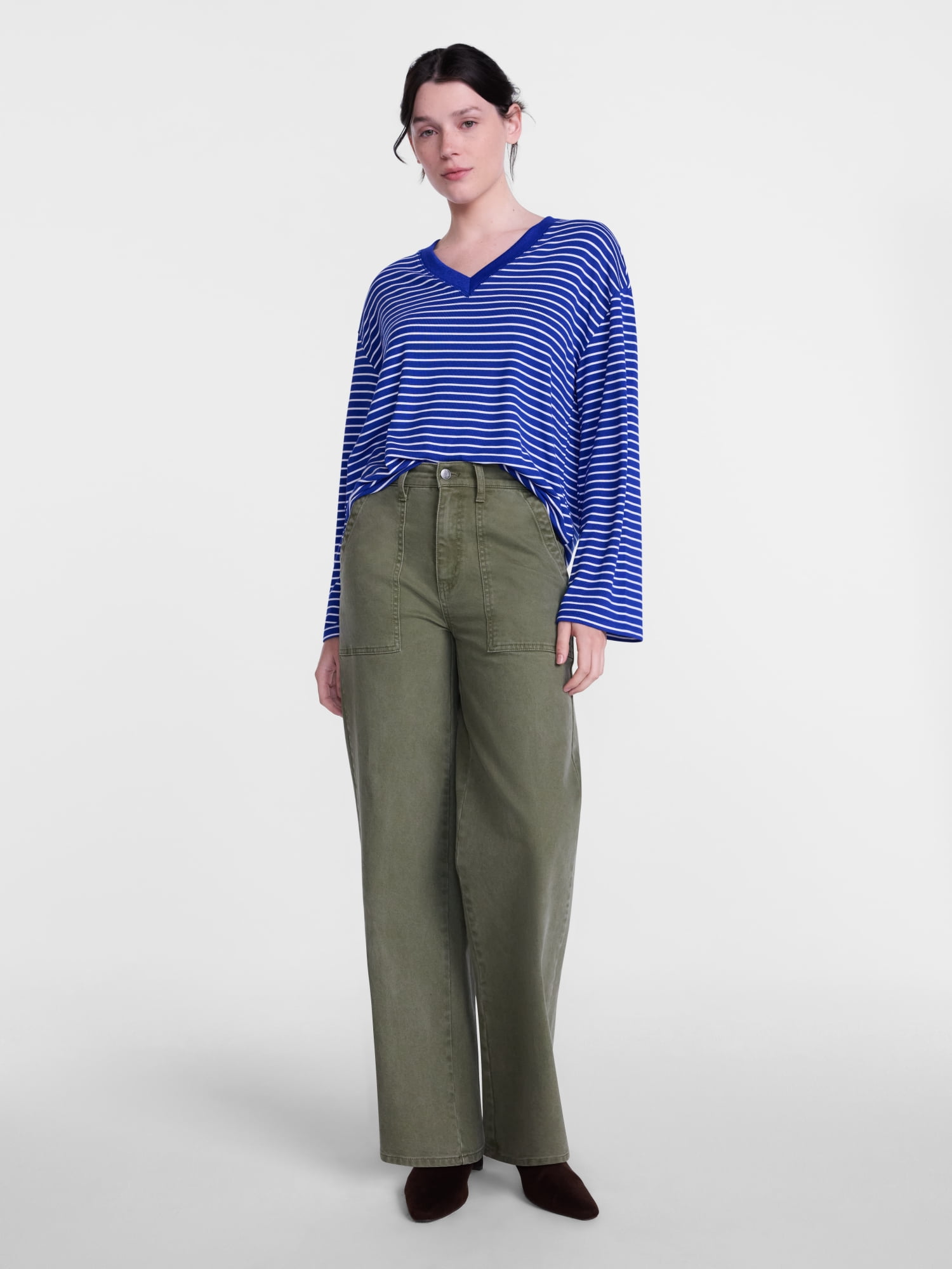 Scenario Women's and Women's Plus Relaxed Tee with Long Sleeves, Sizes XS-4X