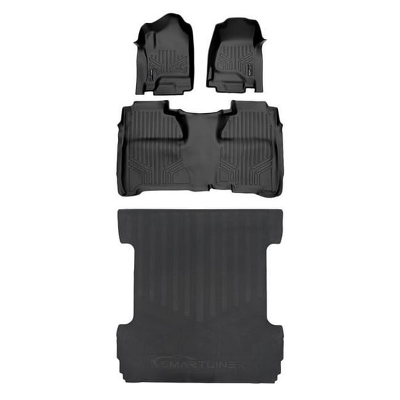 Kramer America SA0136-B0136-J0136 All Weather Protection 2 Row Floor Liners & Rubber Truck Bed Mats for 2014-2018 Silverado Sierra 1500, Black