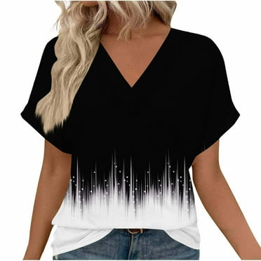 Otaozi Womens Spring Tops Sexy Womens Tops Dressy Casual Short Sleeve Black And White Short Sleeve Blouses For Women Trendy Western Outfit For Women Plus Size Fringe Clearance Sale