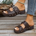 thumbnail image 4 of Platform Sandals for Women Retro Gothic Studded Buckle Strap Arch Support Slippers Summer Open Toe Slip on Slides Brown Size 8, 4 of 9