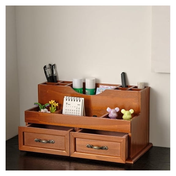 Desktop Organizer with 2 Drawers and 12 Compartments,Wooden Desk Drawers,Desk Countertop Organizers