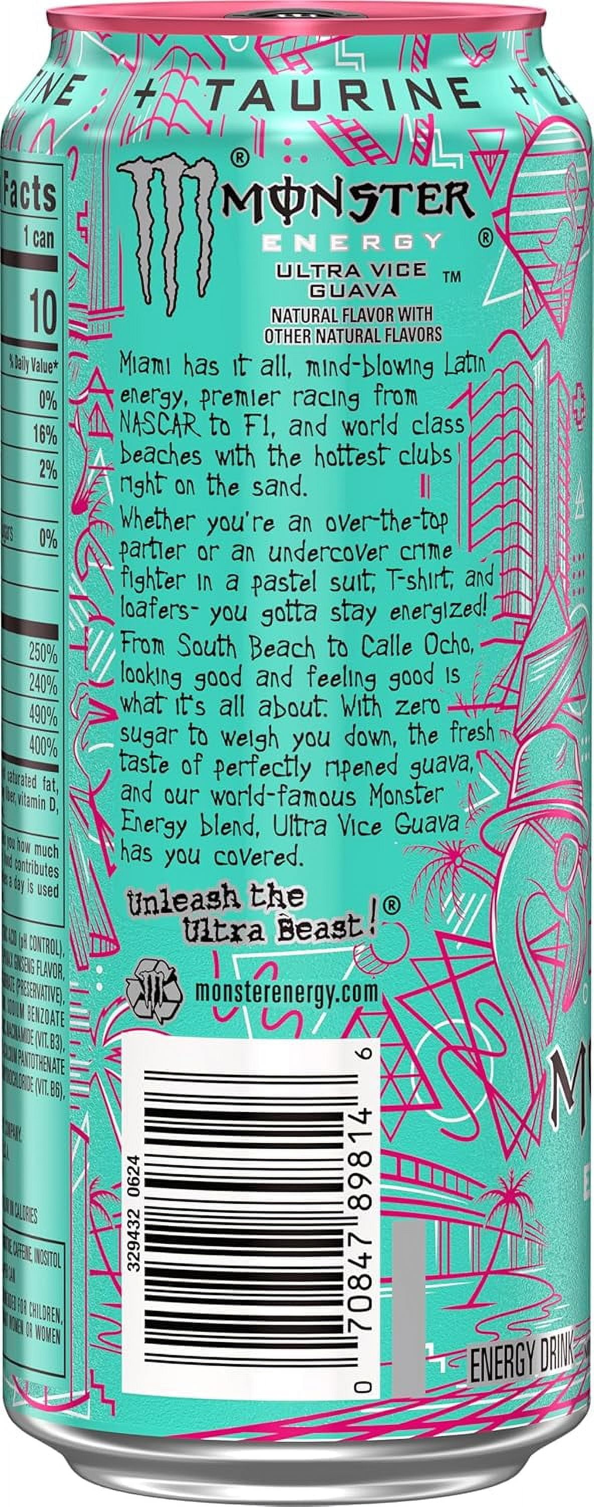 Monster Energy Ultra Vice Guava, Sugar Free Energy Drink, 16 Ounce (Pack of 12)