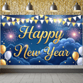 thumbnail image 6 of Gold Lettering Happy New Year Banner Fireworks Design Festive Backdrop Balloon Decor Pennant Banner Celebration Background for New Year Party Indoor Decoration Photo Shoot, 6 of 9