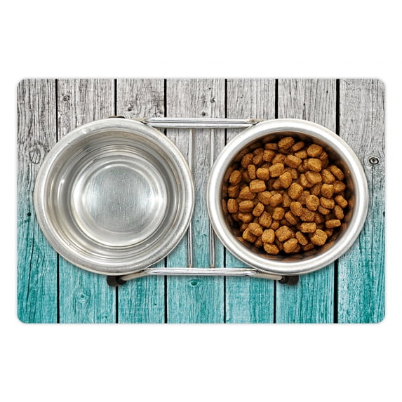 Rustic Pet Mat for Food and Water, Wood Panels Background Digital Tones Effect Country House Art Image, Non-Slip Rubber Mat for Dogs and Cats, 18" X 12", by Ambesonne