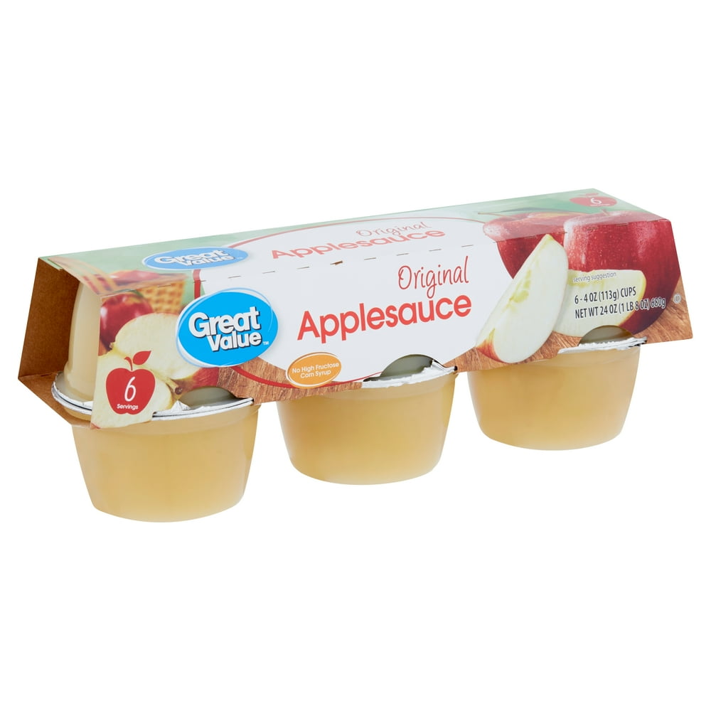 Great Value Original Applesauce, 4 Oz, 6 Count