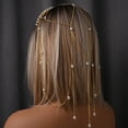 thumbnail image 2 of Women Headband with Imitation Pearls Tassel Droplet Design Wedding Hair Hoop Birthdays Parties Hair Accessory, 2 of 8