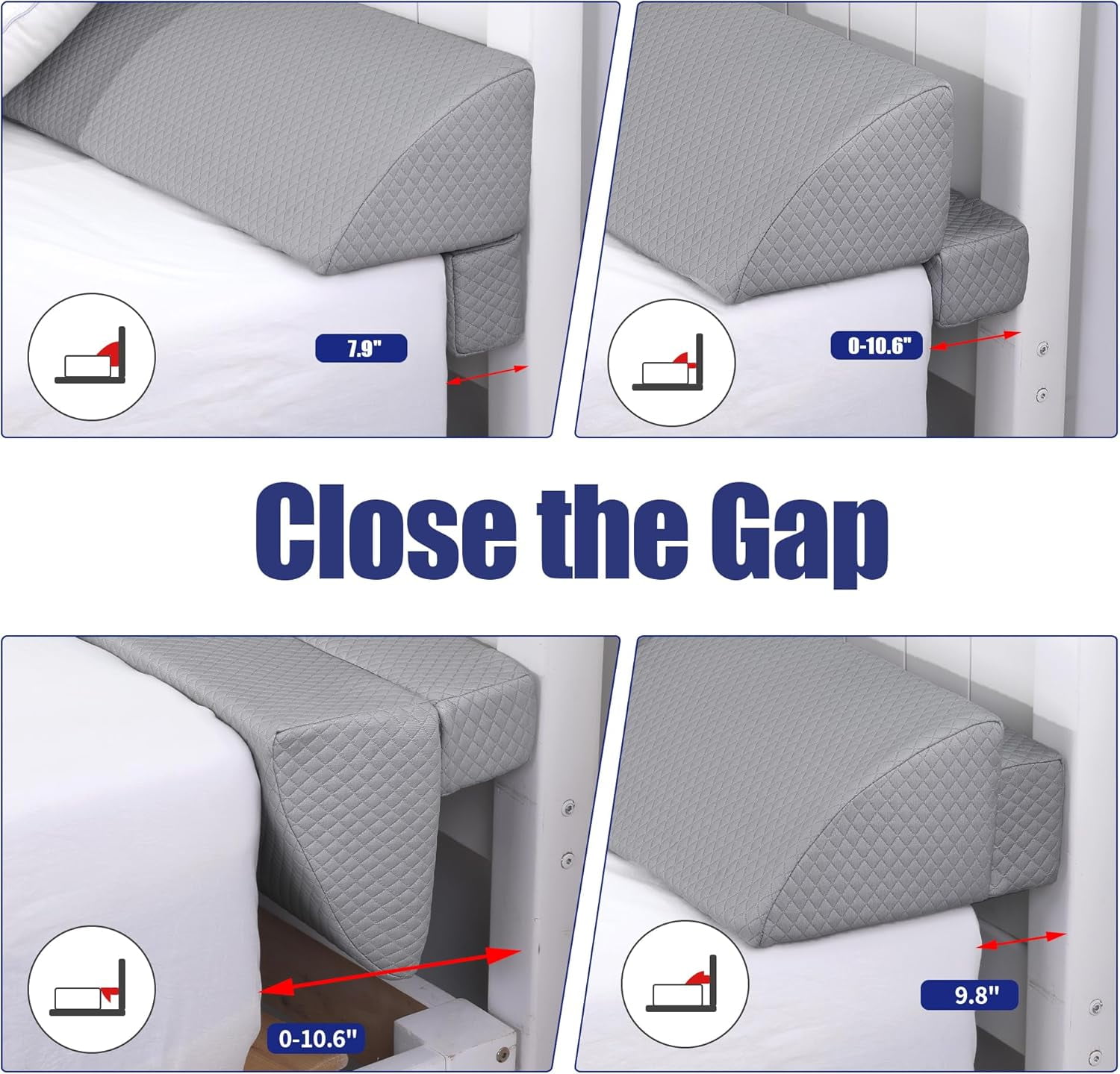 Wedge Pillow Headboard for Bed Gap,Foldable Bed Wedge Gap Filler King Size,Matterss Gap Filler,Multi Functional Bed Crack Pillow, Large King 76"x10.6"x6" or Gap Between (0-10")