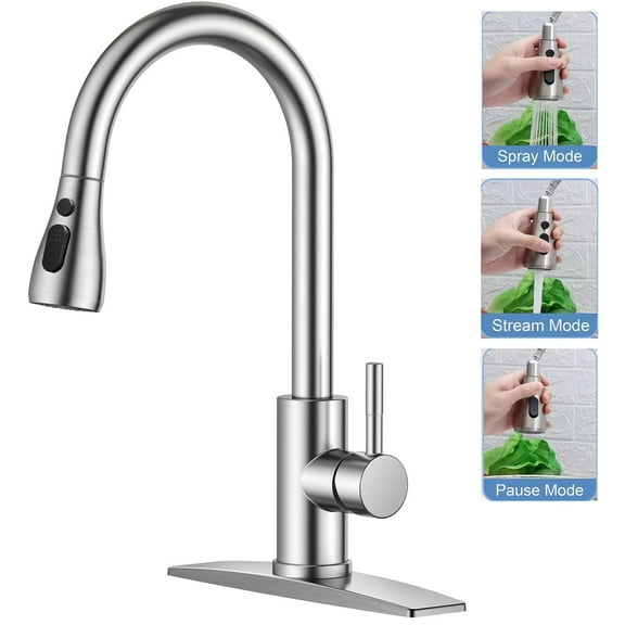 Kitchen Faucet, BAKIBO Kitchen Faucets with Pull Down Sprayer for Kitchen Sink, Stainless Steel Single Handle Kitchen Sink Faucet Matte Black