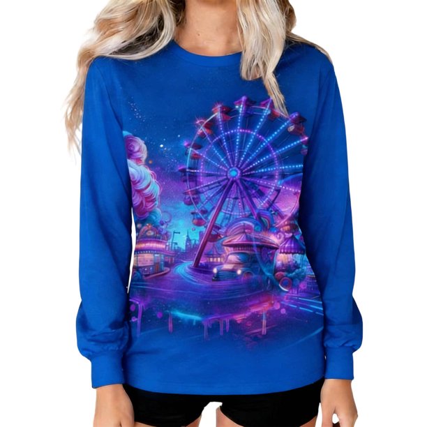 Camiseta con Capucha de Manga Larga de Cuello Redondo de Impresión de Carnaval Casual de las Mujeres Toda la Temporada