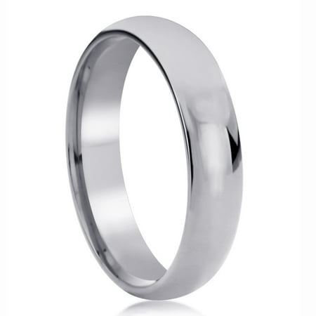 - Men Women 14K White Gold Wedding Band 5mm Domed Classy Plain Comfort Fit Ring