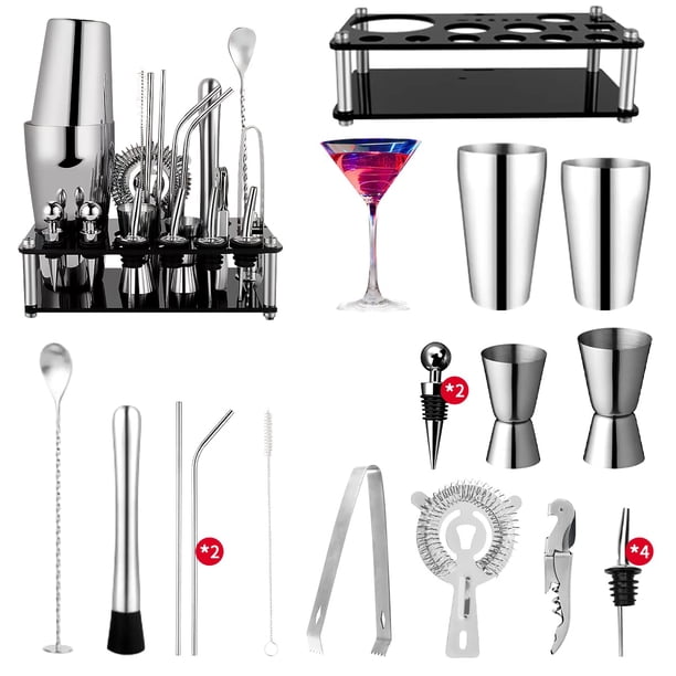Cocktail Bar Set Kit, Shaker Cocktail con Herramientas y Accesorios 750 ml, 26 Piezas kit bartender de Acero Inoxidable Conjuntos, para Bar, Hogar Mezclar Bebidas, Vino, Boston, Bebida, Bar, Fiesta