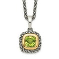 thumbnail image 3 of Auriga Fine Jewelry 925 Sterling Silver 6 mm with 14K Accent Antiqued Cushion Bezel Peridot Necklace for Women 18", 3 of 6