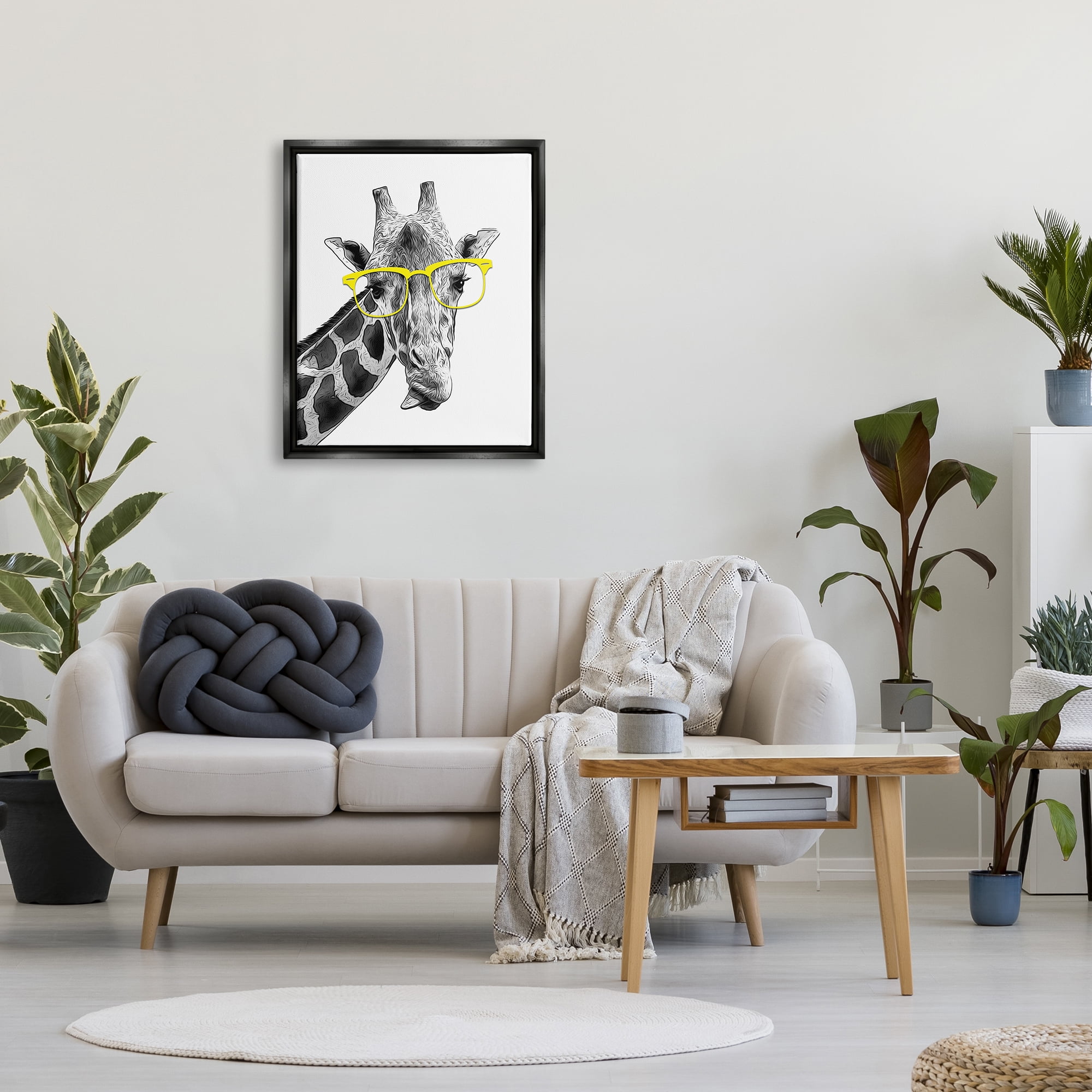 Stupell Industries Funny Giraffe Yellow Glasses Animals & Insects Painting Black Floater Framed Art Print Wall Art