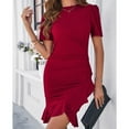 thumbnail image 2 of Women's Summer Dress Short Sleeves Bodycon Mini Dress Ruched Puff Sleeve Ruffle Hem Cocktail Party Dress, 2 of 6