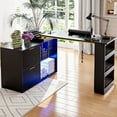 thumbnail image 3 of Advwin Manicure Table Nail Desk with RGB Light, L-Shaped Nail Tech Table w/ Dust Collector, Power Outlets & Sliding Door, Length Adjustable Corner Nail Station for Home Spa Beauty Salon, Black, 3 of 10