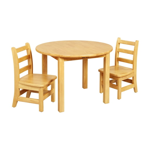 30in D Round Hardwood Table with 20in Legs and Two 10in Chairs