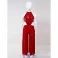 thumbnail image 3 of inlzdz Girls Sparkly Halter Sleeveless Backless Jumpsuit Shiny Jazz Latin Ballroom Dance Dress Burgundy 16, 3 of 7