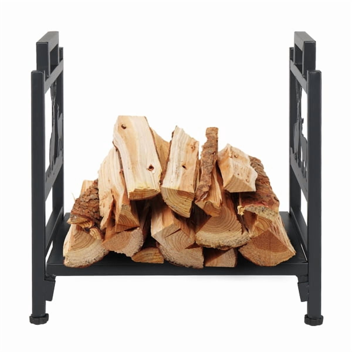 Single Layer Firewood Holder Weatherproof Firewood Rack with Tool Hooks, Indoor/Outdoor Use, Black