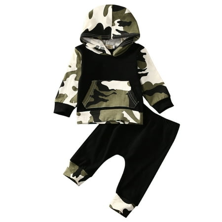 

ZAXARRA Camouflage Newborn Baby Boys Toddler Hooded Tops +Long Pants 2Pcs Outfits Set Clothes