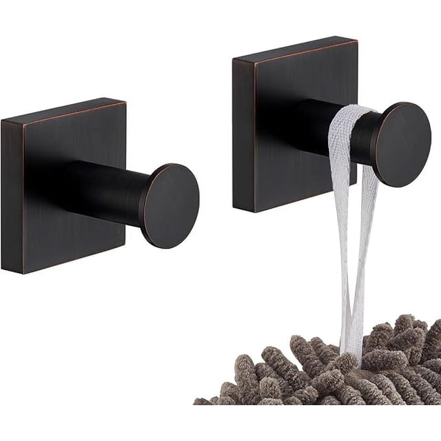 KOKOSIRI Robe Hooks Oil Rubbed Bronze Bathroom Shower Hook for Wall Closet Kitchen Hanging Towels Bathroom Hardware Stainless Steel 2 Pack, B1016ORB-P2