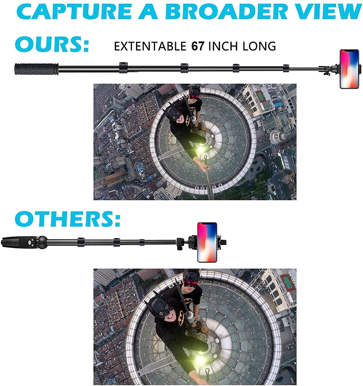 Tripod Selfie Stick Wireless for iPhone SE (2020)/SE (2022) - Monopod Remote Shutter Built-in Self-Portrait Extendable Stand