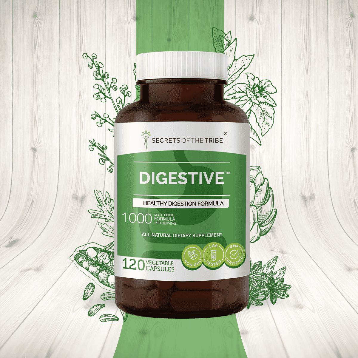 Digestive 120 Capsules, 500 mg, Wormwood, Anise, Artichoke, Milk