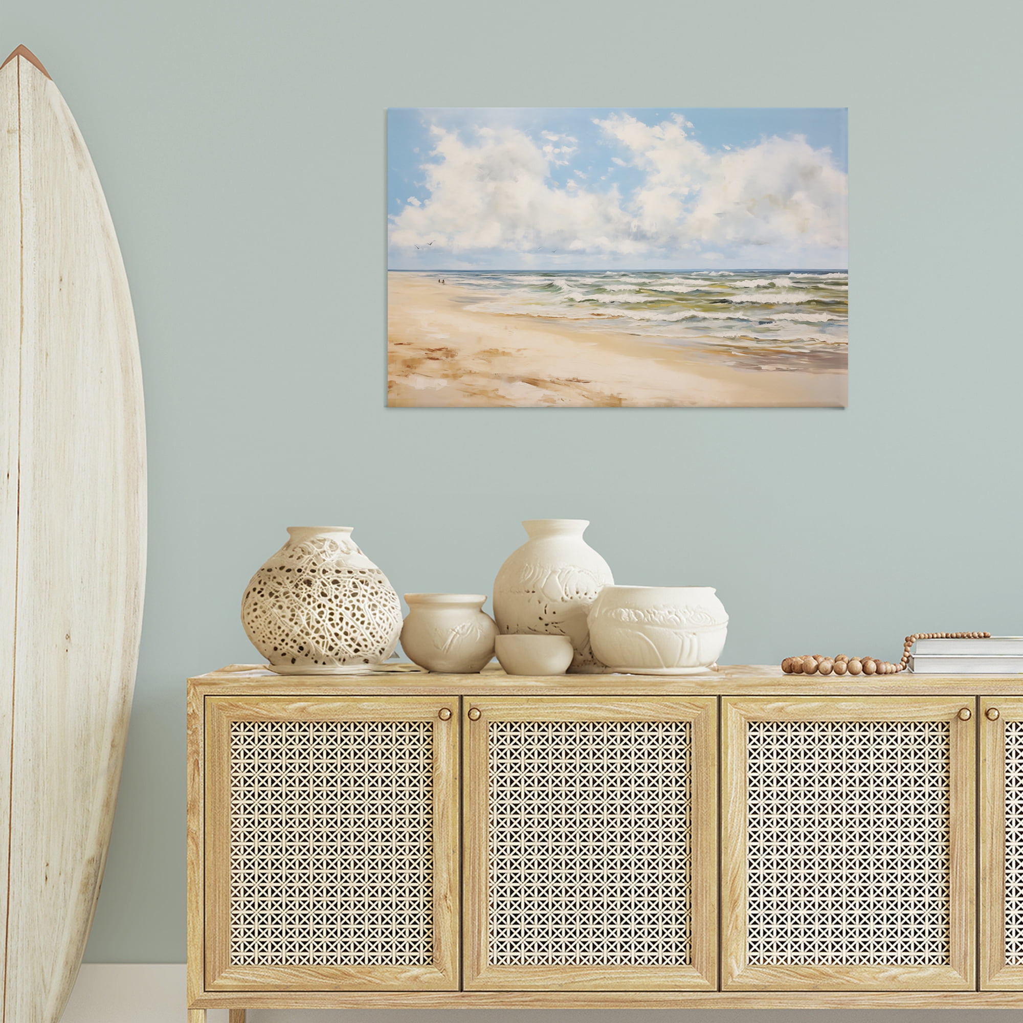 Stupell Industries Cloudy Summer Beach Nautical & Beach Painting Wrapped Canvas Art Print Wall Art, 36 x 24