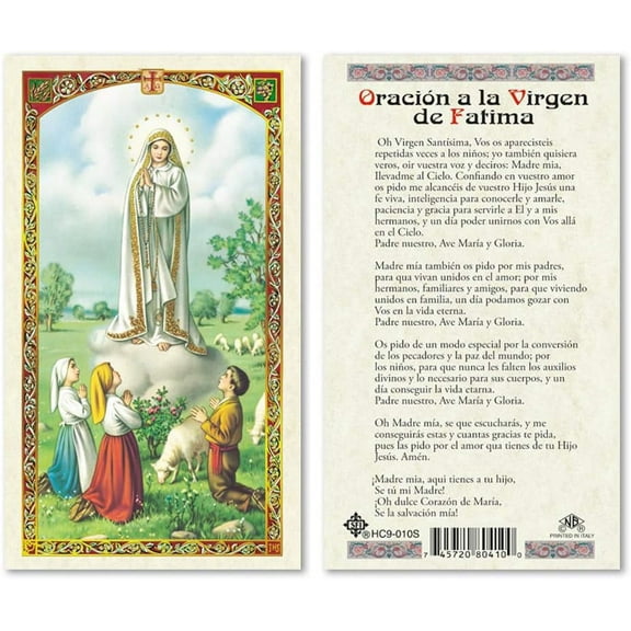 Oracion a La Virgen de Fatima Laminated Prayer Cards - Pack of 25- in Spanish Espanol