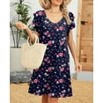 thumbnail image 3 of Alsol Lamesa V Neck Summer Dress for Women Short Sleeve Casual Loose Boho Vintage Print Midi Dress, 3 of 6