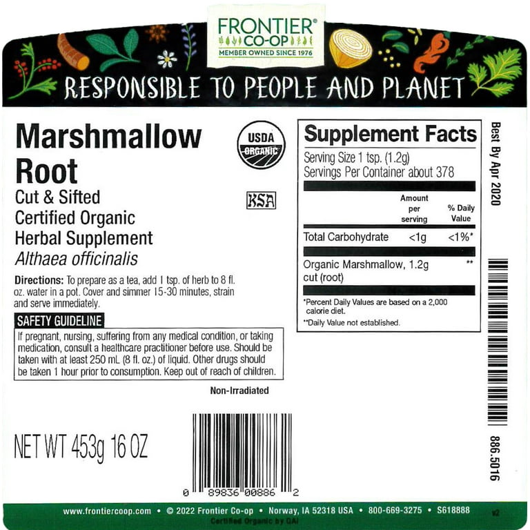 Frontier Co-op Marshmallow Root Cut & Sifted, Certified Organic, 16 oz Bag