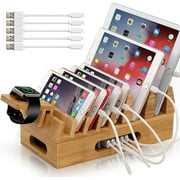 Bamboo Charging Station for Multiple Devices Organizer, BEEBO BEABO Desktop Wooden Docking Stations Holder for Product,