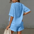 thumbnail image 5 of Linen Sets for Women 2 Piece Short Sleeve Tops and Wide Leg Shorts Summer Casual Fashion Beach Outfits Blue M, 5 of 7