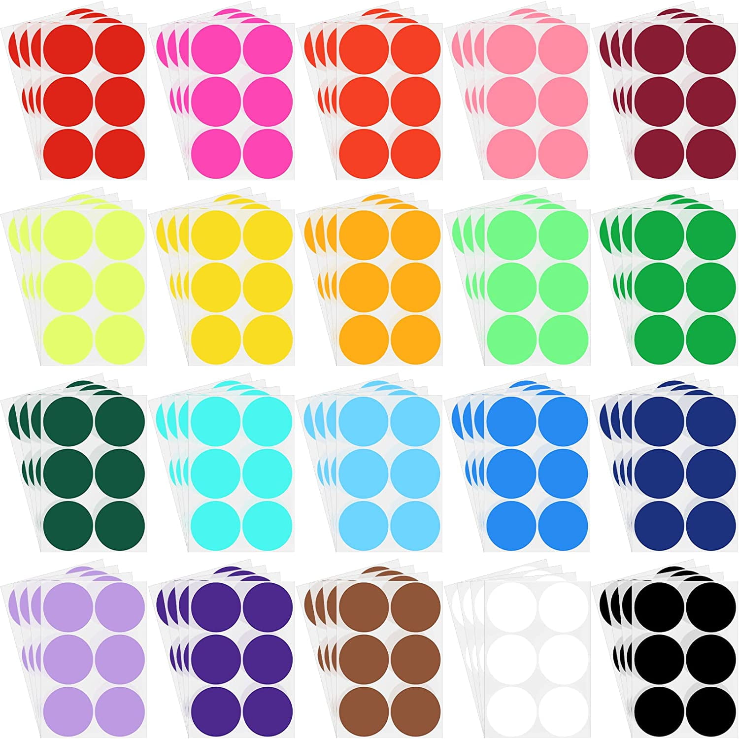 2 Inch 20 Colors Colored Labels Round Stickers Colored Dot Stickers