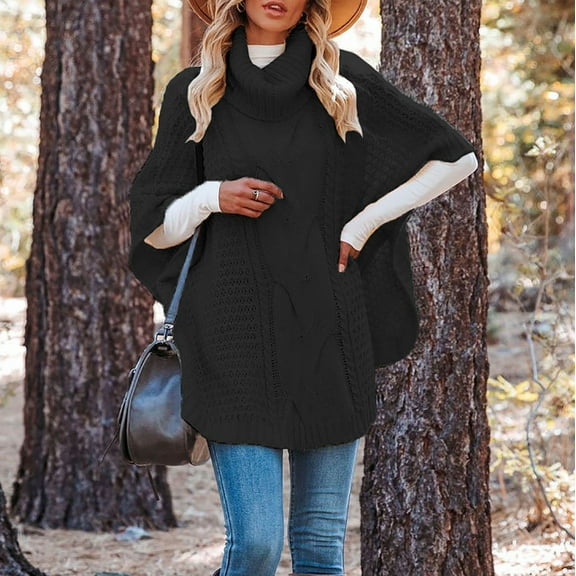 BSDJILFG Turtleneck Sweaters for Women Chunky Knit Cardigan Loose Batwing Sleeve Wrap Shawl Cardigan Poncho Outerwear