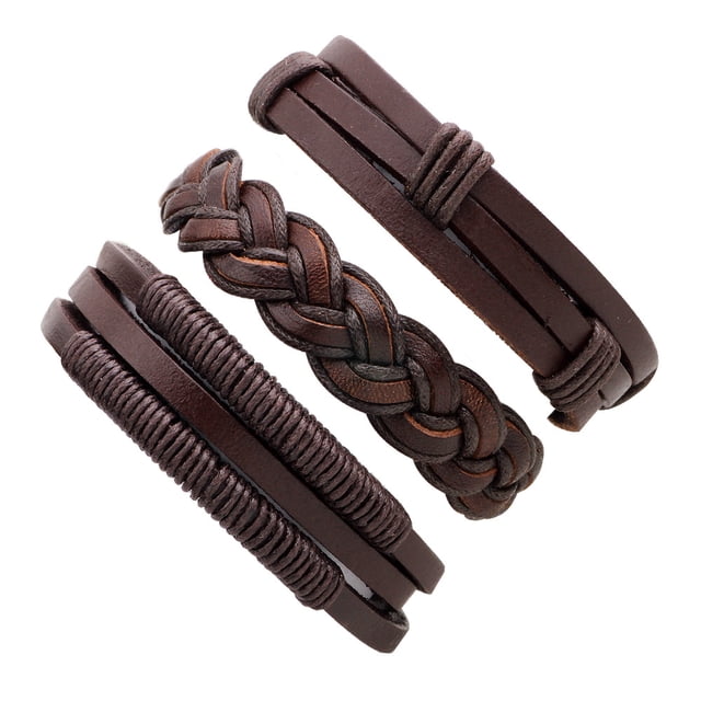 Set de pulseras vintage de piel para hombre, 3 piezas, trenzadas y entrecruzadas
