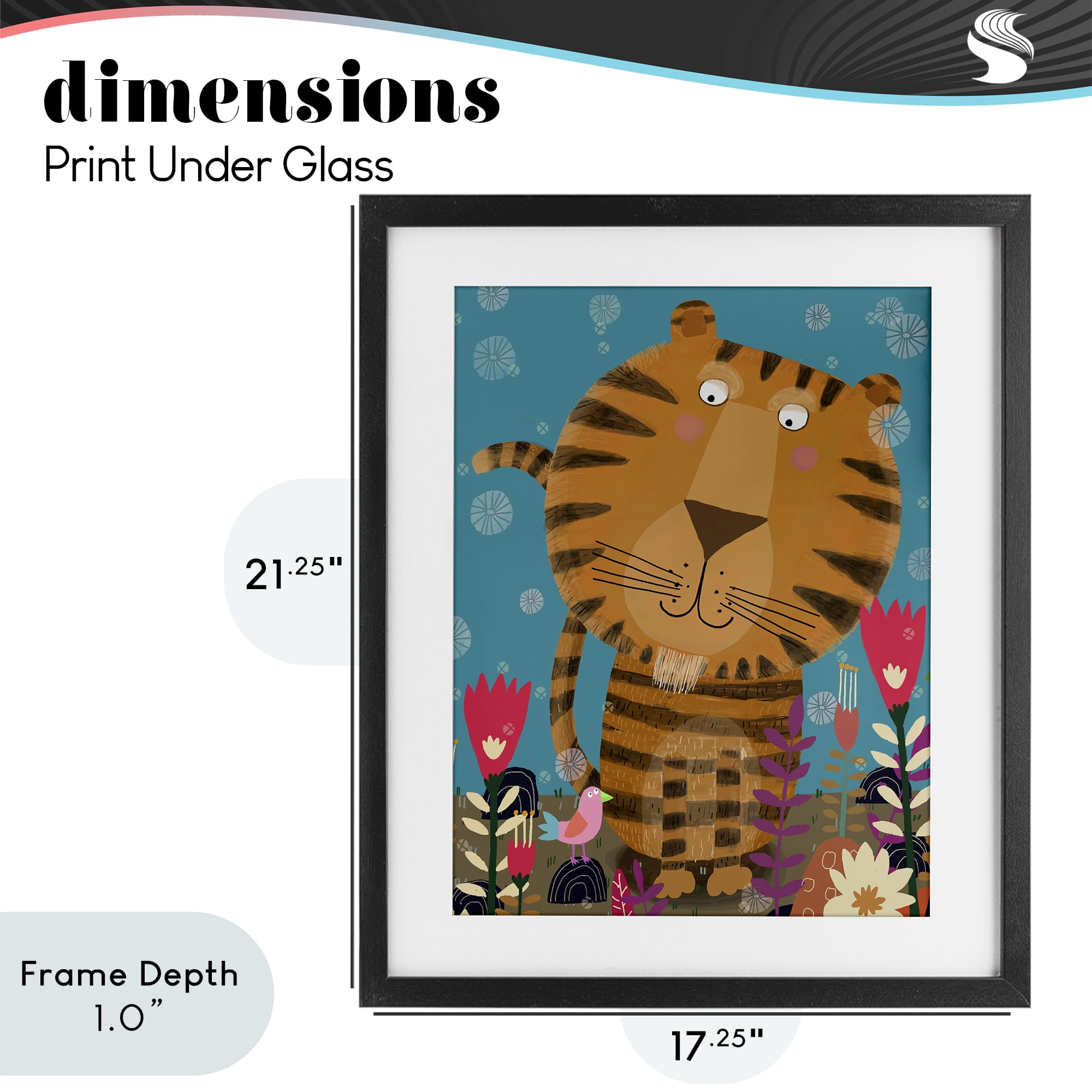 Stupell Industries Boho Tiger & Flowers Black Framed Print Under Glass, design by Carla Daly