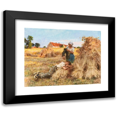 Léon Augustin Lhermitte 14x12 Black Modern Framed Museum Art Print Titled - Rest, Great Sun, Sleeping Harvester, Mezy