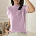 thumbnail image 2 of XIAONU Blouse For Womens High-Neck Ribbed Shirt Solid Color Basic Simple Short-Sleeve Knitted Pullover T-Shirt, 2 of 6
