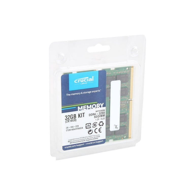 Crucial 32GB DDR4 RAM 3200MHz (PC4-25600), Downclockable to