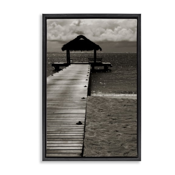 Stupell Industries Covered Jetty Dock Landscape Photography Black Floater Framed Canvas Art Print Wall Art, 17 x 25