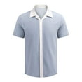 thumbnail image 4 of Bcfgryg Mens Color Matching Lapel Button Half Sleeve Shirt T Shirt Short Sleeve Shirt Men’S Dress Shirts Blue, 4 of 5