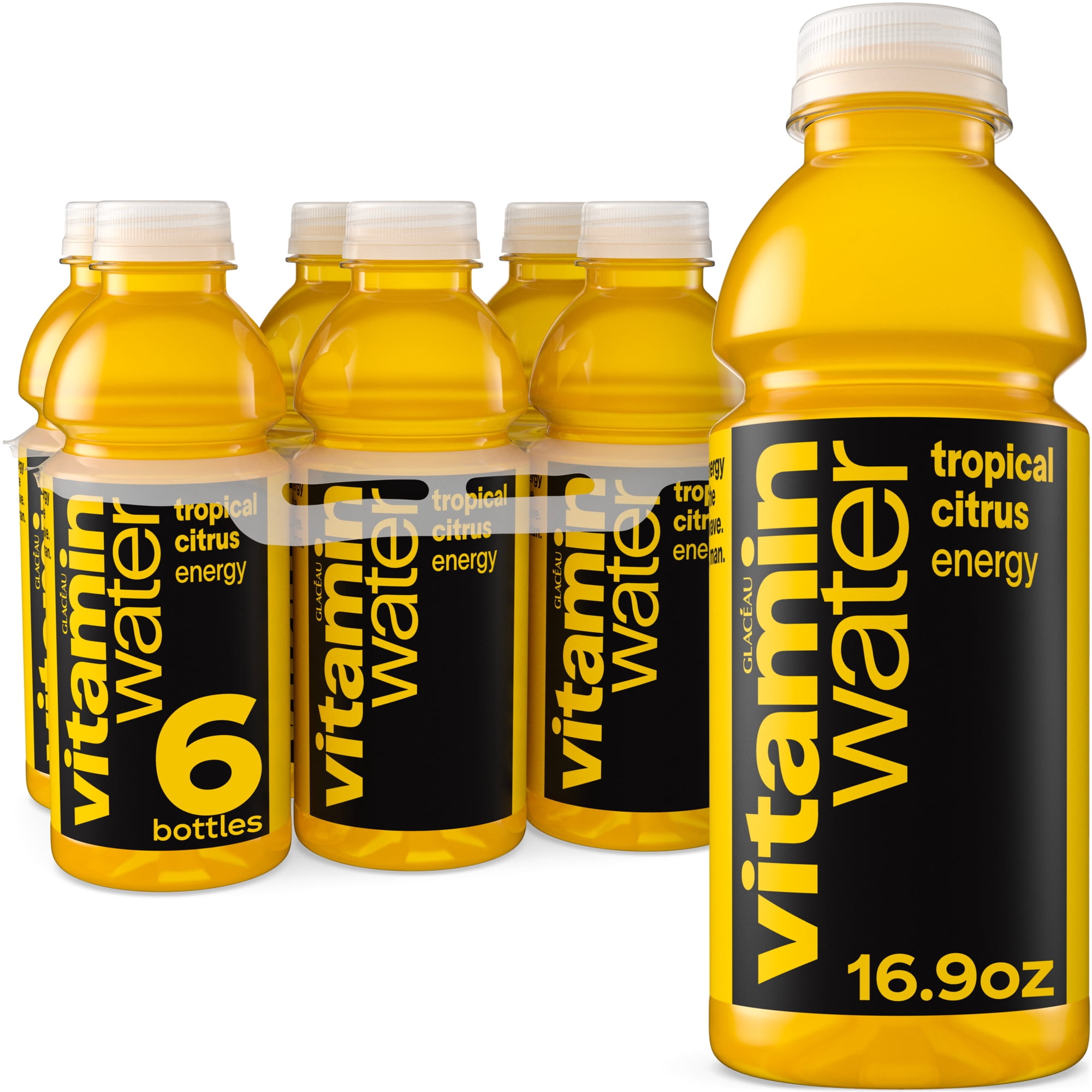 vitaminwater Energy Tropical Citrus Flavored Water Beverage Bottles, 16.9 fl oz, 6 Pack