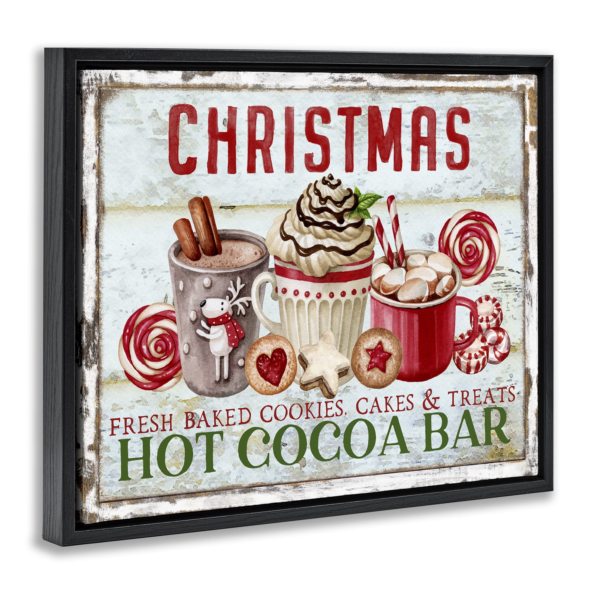 Stupell Industries Festive Hot Chocolate Holiday Painting Black Floater Framed Canvas Art Prints Wall Art, 21 x 17