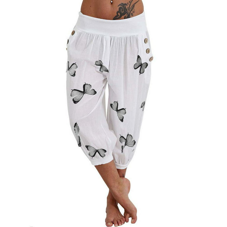 Flmtop Capri Pants Fashion Butterfly Printed Harem Women Summer