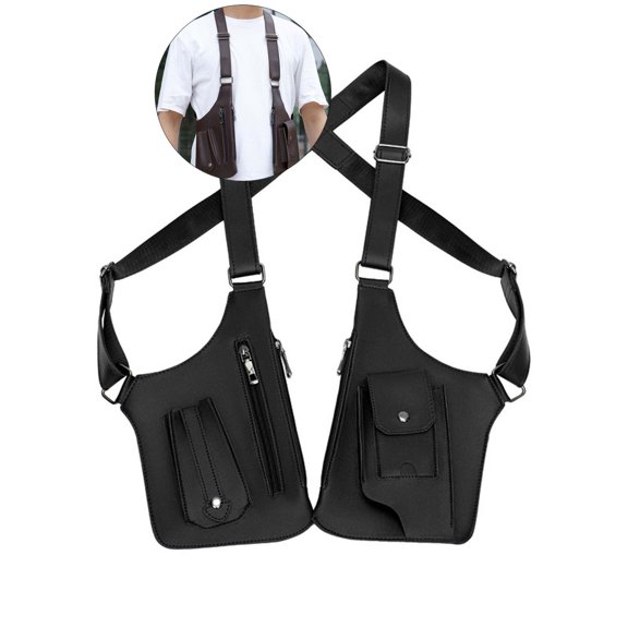 WNFJR Men Anti Underarm Shoulder Bag Adjustable PU Leather Strap Wallet Bag Outdoor Phone Bag(Black)